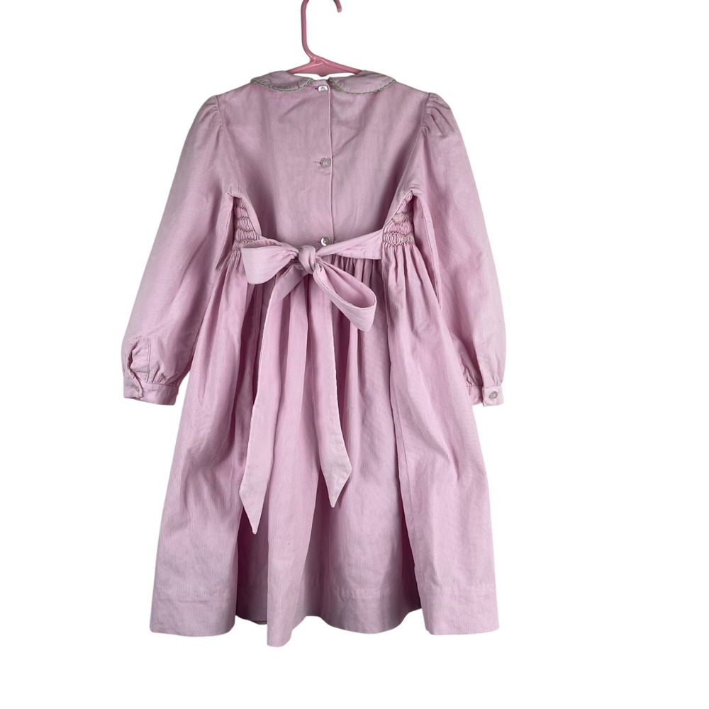 Vive La Fete Girls Pink Corduroy Smocked Dress Long Sleeve Peter Pan Collar 4T - Picture 2 of 10